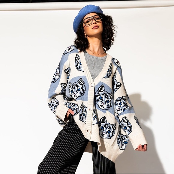 Dressed in LALA Pretty Kitty Oversized Cardigan L/XL - Picture 1 of 8